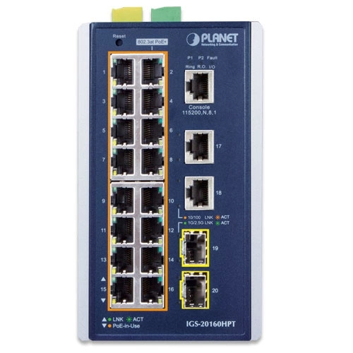 Conmutador Planet IGS-20160HPT 18x 1Gb 2x SFP 320 W PoE+