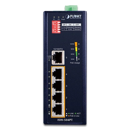Conmutador Planet ISW-504PT 5x 100Mb 120 W PoE+