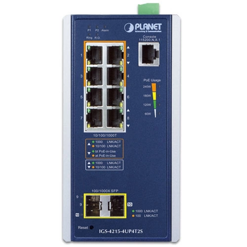 Conmutador Planet IGS-4215-4UP4T2S 8x 1Gb 2x SFP 240 W PoE++