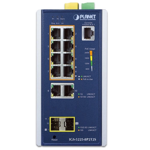 Conmutador Planet IGS-5225-8P2T2S 10x 1Gb 2x SFP 240 W PoE+