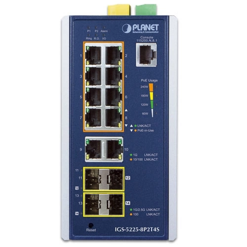 Conmutador Planet IGS-5225-8P2T4S 10x 1Gb 4x SFP 240 W PoE+