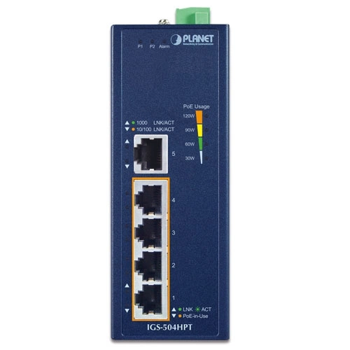 Conmutador Planet IGS-504HPT 5x 1Gb 120 W PoE+
