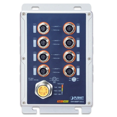 Conmutador Planet ISW-808PT-M12 120 W  PoE+