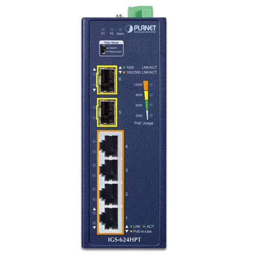 Conmutador Planet IGS-624HPT 4x 1Gb 2x SFP 120 W PoE+