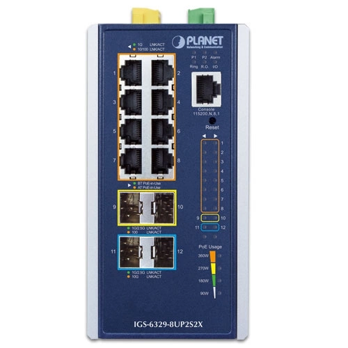 Conmutador Planet IGS-6329-8UP2S2X 8x 1Gb 2x SFP | 2x SFP+ 360 W PoE++