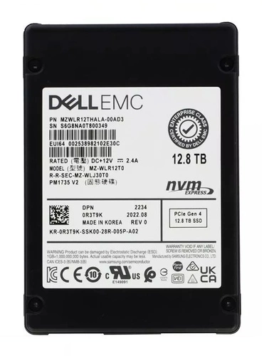 Dysk SSD DELL Mixed Use 12.8TB U.2 NVMe PCIe Gen4 x4 | R3T9K-RFB