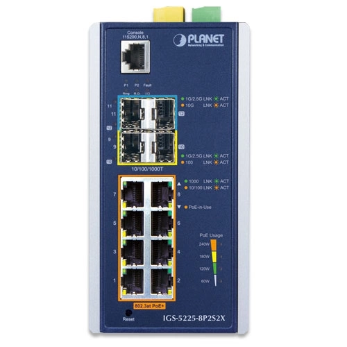 Conmutador Planet IGS-5225-8P2S2X 8x 1Gb 2x SFP | 2x SFP+ 240 W PoE+