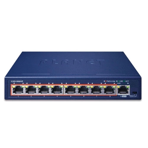 Conmutador Planet GSD-908HP 9x 1Gb 100 W PoE+