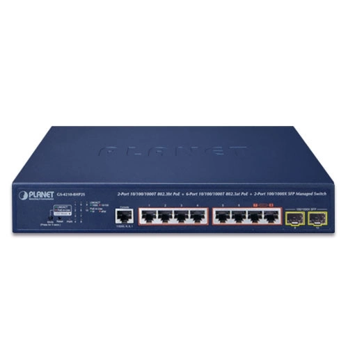 Conmutador Planet GS-4210-8HP2S 8x 1Gb 2x SFP 240 W PoE++
