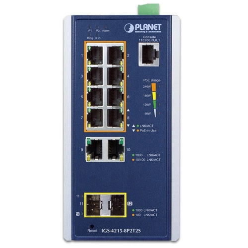 Conmutador Planet IGS-4215-8P2T2S 10x 1Gb 2x SFP 240 W PoE+