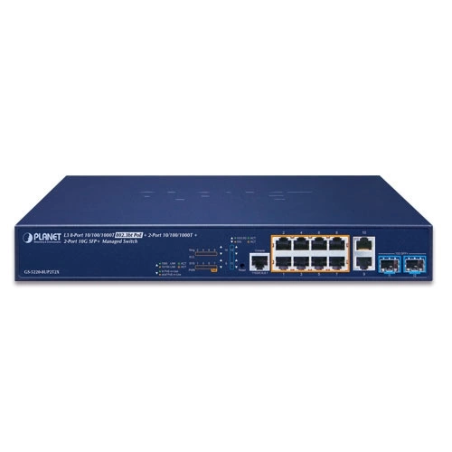 Conmutador Planet GS-5220-8UP2T2X 10x 1Gb 2x SFP+ 240 W PoE+
